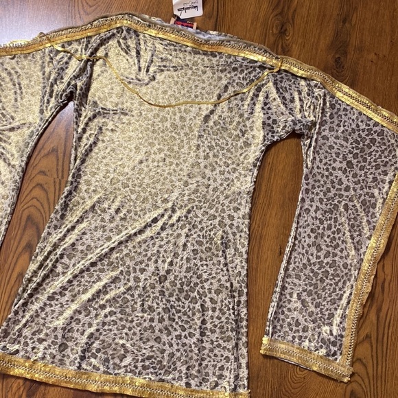 🌷 Beautiful 🌷 Extravagant Bell Sleeve Gold Sequin Leopard Dress From Egypt NWT - Picture 4 of 12